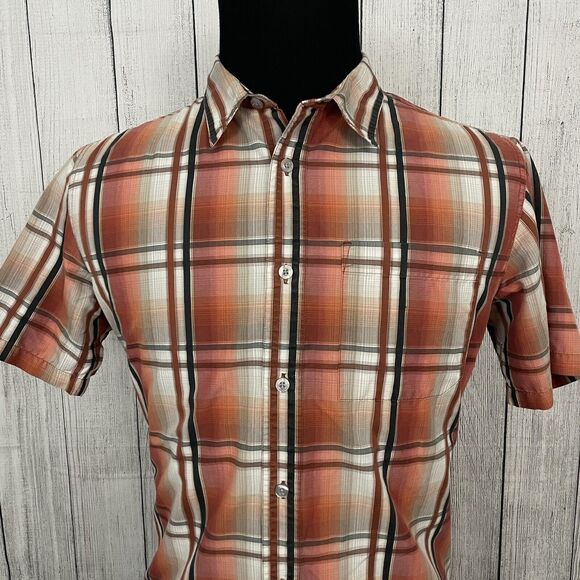 prAna Men's Medium Multicolor Check Cotton Short Sleeve Button-Front Shirt - Picture 1 of 6